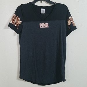 VS PINK rose gold bling tee size SM.
